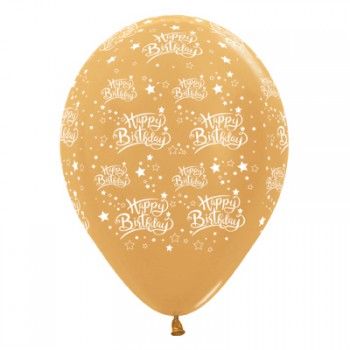 Sempertex 30cm Happy Birthday Stars Metallic Gold Latex Balloons, 25PK