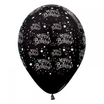 Sempertex 30cm Happy Birthday Stars Metallic Black Latex Balloons, 25PK
