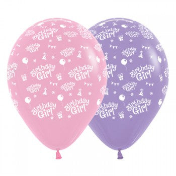 Sempertex 30cm Birthday Girl Fashion Pink & Lilac Latex Balloons, 6PK