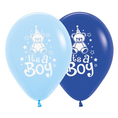 Sempertex 30cm It's A Boy Teddy Fashion Royal Blue & Light Blue Latex Balloons, 6PK