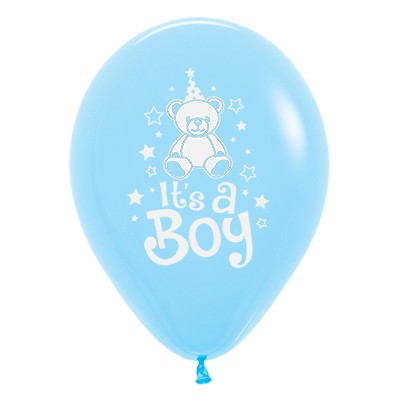 Sempertex 30cm It's A Boy Teddy Fashion Light Blue Latex Balloons, 6PK