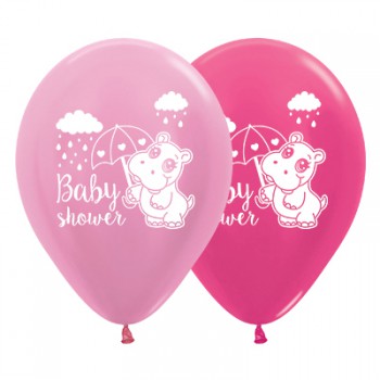 Sempertex 30cm Baby Shower Hippo Satin Pearl Pink & Metallic Fuchsia Latex Balloons, 6PK