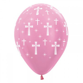 Sempertex 30cm Holy Cross Satin Pearl Pink Latex Balloons, 6PK