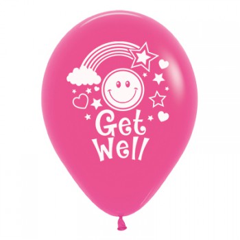 Sempertex 30cm Get Well Smiley Faces Fashion Fuchsia Latex Balloons, 6PK