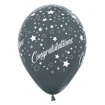 Sempertex 30cm Congratulations Stars Metallic Graphite Latex Balloons, 6PK