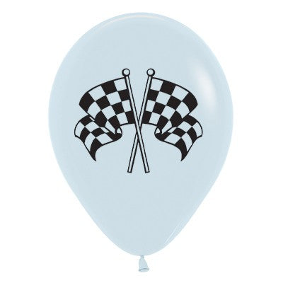 Sempertex 30cm Racing Flags Fashion White & Black Ink  Latex Balloons, 6PK