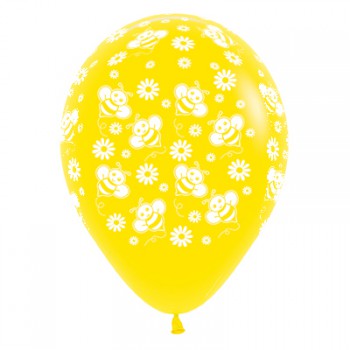 Sempertex 30cm Bumble Bee's & Flowers Fashion Yellow Latex Balloons, 6PK