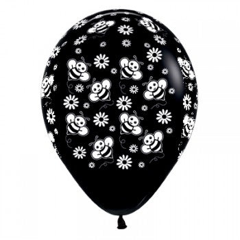 Sempertex 30cm Bumble Bee's & Flowers Fashion Black Latex Balloons, 6PK