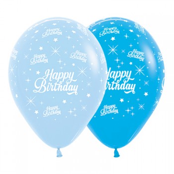 Sempertex 30cm Happy Birthday Twinkling Stars Fashion Blue & Royal Blue Latex Balloons, 25PK