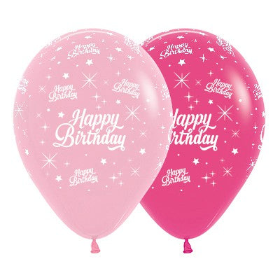 Sempertex 30cm Happy Birthday Twinkling Stars Fashion Pink & Fuchsia Latex Balloons, 25PK