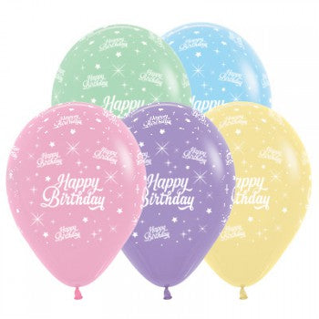 Sempertex 30cm Happy Birthday Twinkling Stars Pastel Assorted Latex Balloons,   25PK