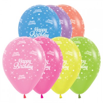 Sempertex 30cm Happy Birthday Neon Assorted Latex Balloons, 25PK
