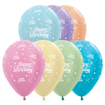 Sempertex 30cm Happy Birthday Twinkling Stars Satin Pearl Assorted Latex Balloons, 25PK