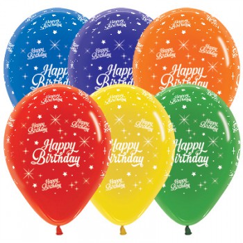Sempertex 30cm Happy Birthday Twinkling Stars Crystal Assorted Latex Balloons, 25PK