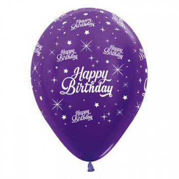 Sempertex 30cm Happy Birthday Twinkling Stars Metallic Purple Violet Latex Balloons, 25PK
