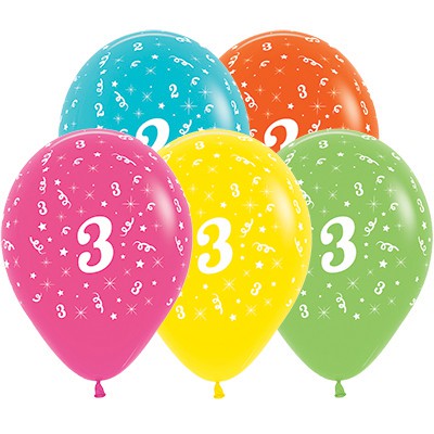 Sempertex 30cm Age 3 Tropical Assorted Latex Balloons, 25PK