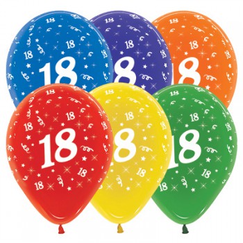 Sempertex 30cm Age 18 Crystal Assorted Latex Balloons, 25PK