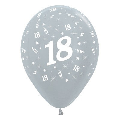 Sempertex 30cm Age 18 Satin Pearl Silver Latex Balloons, 25PK