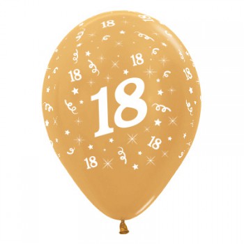 Sempertex 30cm Age 18 Metallic Gold Latex Balloons, 25PK