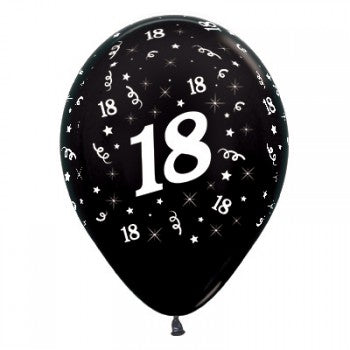Sempertex 30cm Age 18 Metallic Black Latex Balloons, 25PK