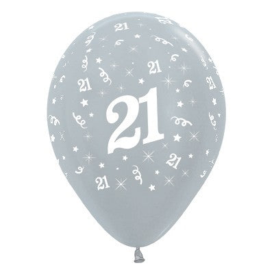 Sempertex 30cm Age 21 Satin Pearl Silver Latex Balloons, 25PK