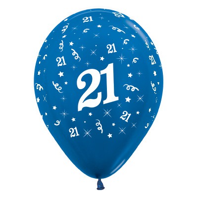 Sempertex 30cm Age 21 Metallic Blue Latex Balloons, 25PK