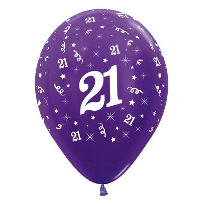 Sempertex 30cm Age 21 Metallic Purple Violet Latex Balloons, 25PK