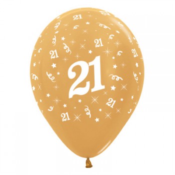 Sempertex 30cm Age 21 Metallic Gold Latex Balloons, 25PK