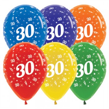Sempertex 30cm Age 30 Crystal Assorted Latex Balloons, 25PK