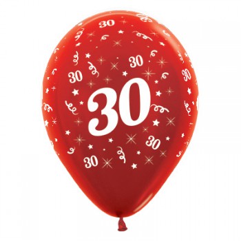 Sempertex 30cm Age 30 Metallic Red Latex Balloons, 25PK