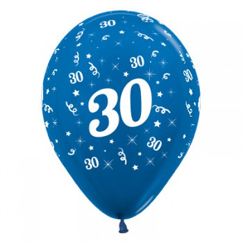 Sempertex 30cm Age 30 Metallic Blue Latex Balloons, 25PK