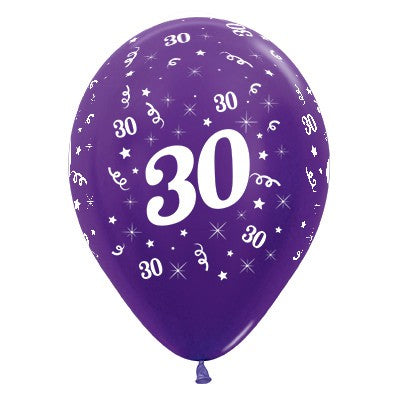 Sempertex 30cm Age 30 Metallic Purple Violet Latex Balloons, 25PK