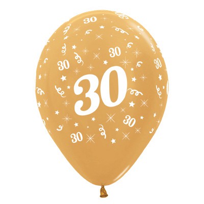 Sempertex 30cm Age 30 Metallic Gold Latex Balloons, 25PK