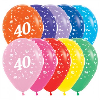 Sempertex 30cm Age 40 Fashion Assorted Latex Balloons, 25PK