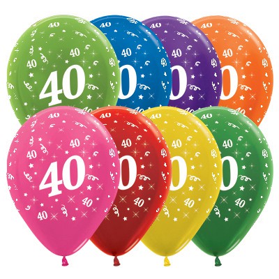 Sempertex 30cm Age 40 Metallic Assorted Latex Balloons, 25PK