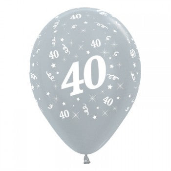 Sempertex 30cm Age 40 Satin Pearl Silver Latex Balloons, 25PK