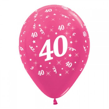 Sempertex 30cm Age 40 Metallic Fuchsia Latex Balloons, 25PK