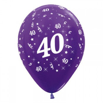 Sempertex 30cm Age 40 Metallic Purple Violet Latex Balloons, 25PK