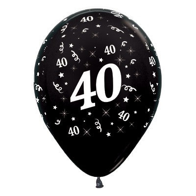 Sempertex 30cm Age 40 Metallic Black Latex Balloons, 25PK