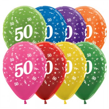Sempertex 30cm Age 50 Metallic Assorted Latex Balloons, 25PK
