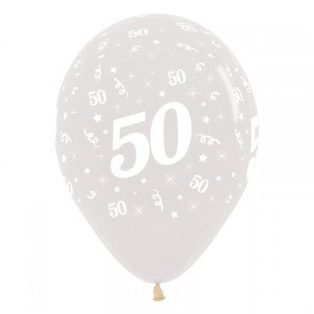 Sempertex 30cm Age 50 Crystal Clear Latex Balloons, 25PK