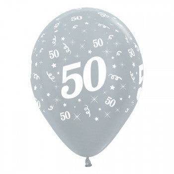 Sempertex 30cm Age 50 Satin Pearl Silver Latex Balloons, 25PK