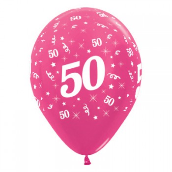 Sempertex 30cm Age 50 Metallic Fuchsia Latex Balloons, 25PK