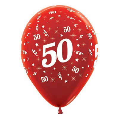 Sempertex 30cm Age 50 Metallic Red Latex Balloons, 25PK