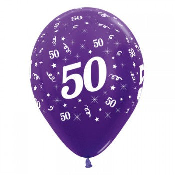 Sempertex 30cm Age 50 Metallic Purple Violet Latex Balloons, 25PK