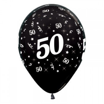 Sempertex 30cm Age 50 Metallic Black Latex Balloons, 25PK