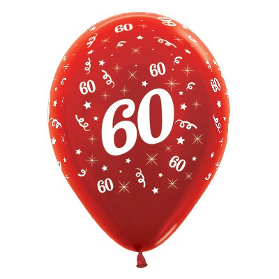 Sempertex 30cm Age 60 Metallic Red Latex Balloons, 25PK