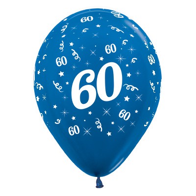 Sempertex 30cm Age 60 Metallic Blue Latex Balloons, 25PK