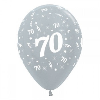 Sempertex 30cm Age 70 Satin Pearl Silver Latex Balloons, 25PK