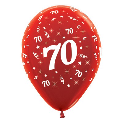 Sempertex 30cm Age 70 Metallic Red Latex Balloons, 25PK